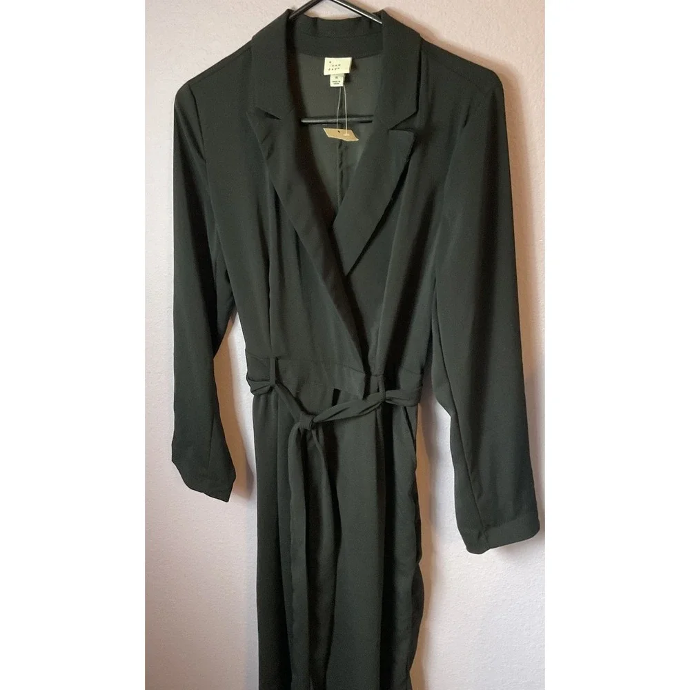 A New Day Long Sleeve Black Wrap Front Jumpsuit Size Medium - Picture 3 of 5